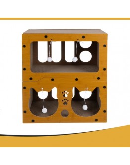 Драскалка за котки легло с играчки двуетажна къща легло